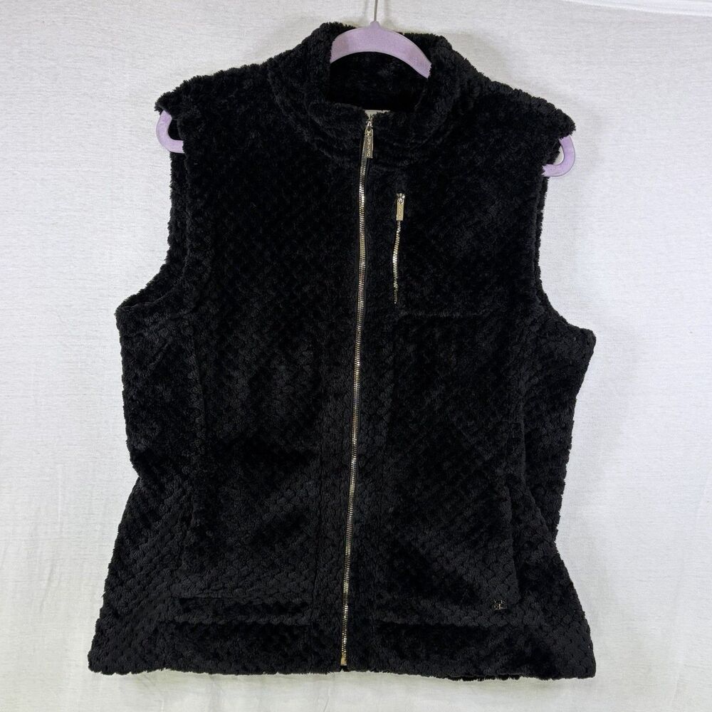 CALVIN KLEIN Black Faux Fur Full Zip Vest w/ Pockets Women’s size Large Fleece